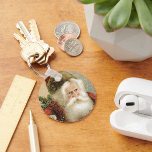 Porte-clés Noël vintage, Père Noël victorien avec pin