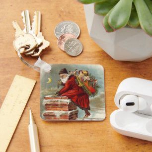 Porte-clés Noël vintage victorien Saint Nicolas sur le toit