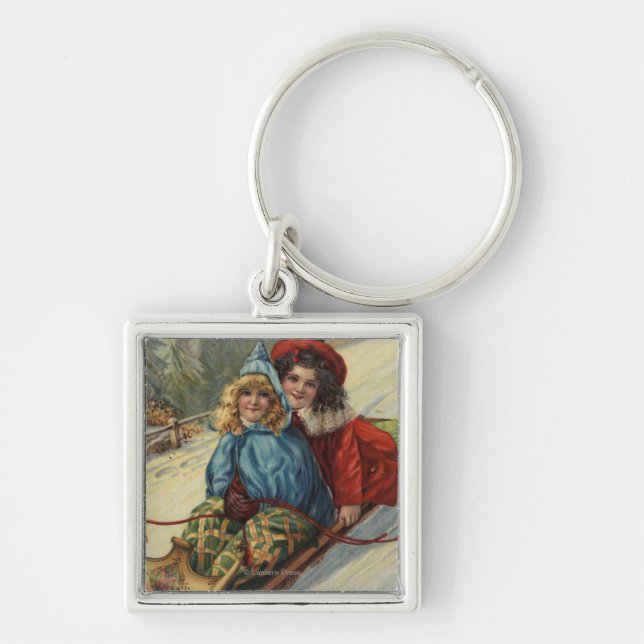 Porte-clés NoëlDeux Petites Filles Dormir (Devant)