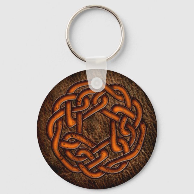 Porte-clés Noeud céleste orange vif en cuir (Recto)