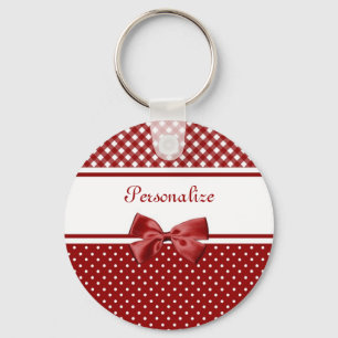 Porte-clés Nœud en Gingham Rouge Nom