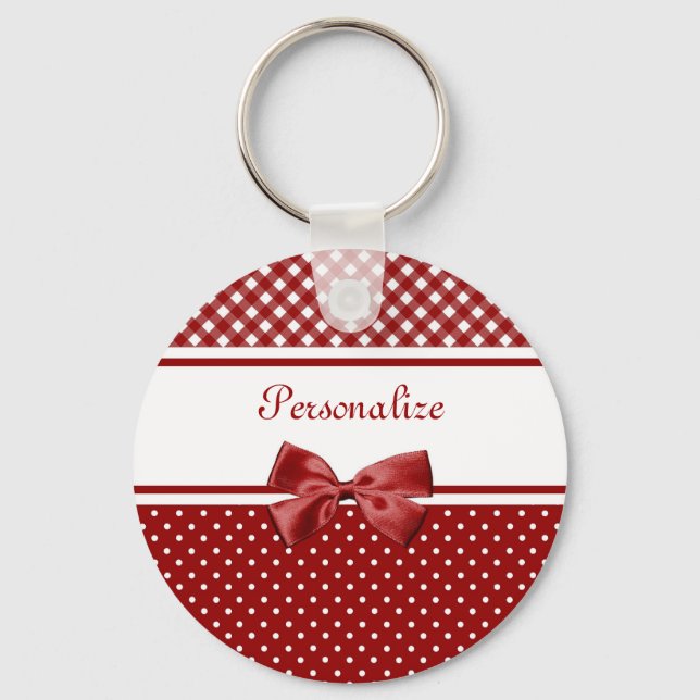 Porte-clés Nœud en Gingham Rouge Nom (Recto)