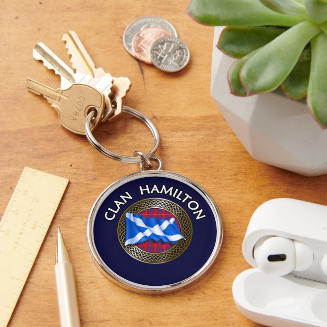 Porte-clés Nœud et drapeau tartan du clan Hamilton (Bureau)