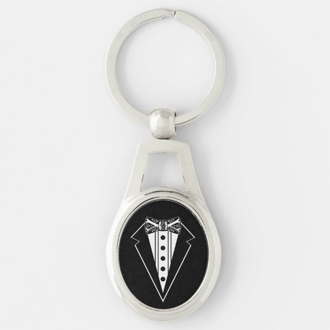 Porte-clés Nœud papillon noir et blanc avec smoking (Devant)