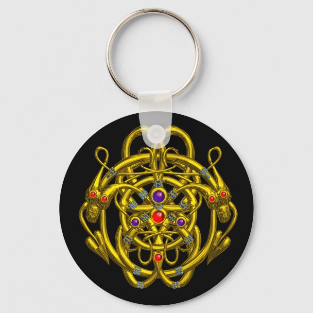 PORTE-CLÉS NOEUDS CELTIQUES D'OR AVEC DRAGONS DOUCES (Recto)