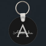 Porte-clés Noir Argent moderne Script Girl Monogramme Nom<br><div class="desc">Noir et Argent Simple Script Monogramme Nom Keychains (Porte - clé). Cela rend le cadeau parfait pour 16 ans,  mariage,  douche nuptiale,  anniversaire,  baby shower ou bachelorette pour quelqu'un qui aime le luxe glam et les styles chic.</div>