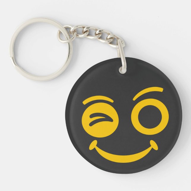 Porte-clés noir avec visage souriant mignon qui fa (Devant)