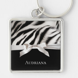 Porte-clés Noir Blanc Chic Zebra Print Bow
