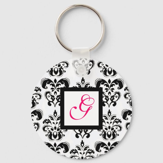 PORTE-CLÉS NOIR BLANC DAMASK CARRÉ PINK FUCHSIA MONOGRAM (Recto)
