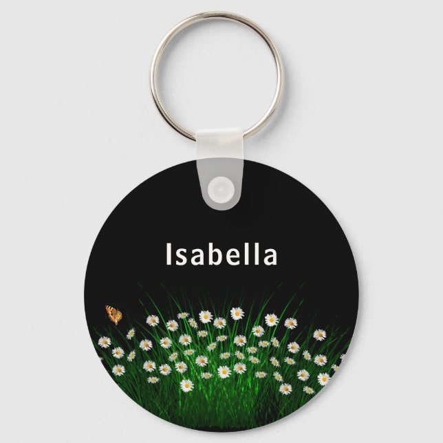 Porte-clés Noir blanc floraux nom du papillon de prairie (Recto)