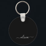 Porte-clés Noir Blanc moderne Script Girl Monogramme Nom<br><div class="desc">Noir et Blanc Simple Script Monogramme Nom Clés (Porte - clé). Cela rend le cadeau parfait pour 16 ans,  mariage,  douche nuptiale,  anniversaire,  baby shower ou bachelorette pour quelqu'un qui aime le luxe glam et les styles chic.</div>