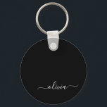 Porte-clés Noir Blanc moderne Script Girl Monogramme Nom<br><div class="desc">Noir et Blanc Simple Script Monogramme Nom Clés (Porte - clé). Cela rend le cadeau parfait pour 16 ans,  mariage,  douche nuptiale,  anniversaire,  baby shower ou bachelorette pour quelqu'un qui aime le luxe glam et les styles chic.</div>