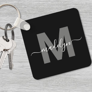 Porte-clés Noir Blanc Monogramme Nom