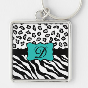 Porte-clés Noir Blanc Turquoise Zebra Leopard Peau Monogramme