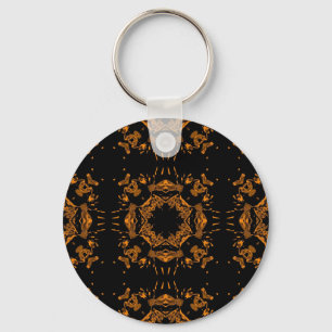 Porte-clés Noir, cuivre jaune Floral Damas Motif rétro