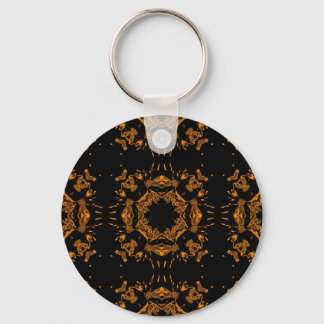 Porte-clés Noir, cuivre jaune Floral Damas Motif rétro