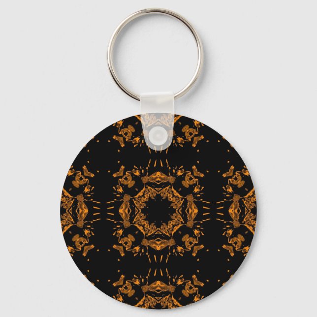 Porte-clés Noir, cuivre jaune Floral Damas Motif rétro (Recto)