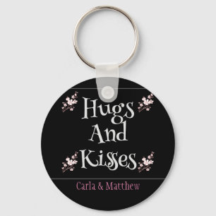 Porte-clés noir élégant rose valentine, sucré pour couple