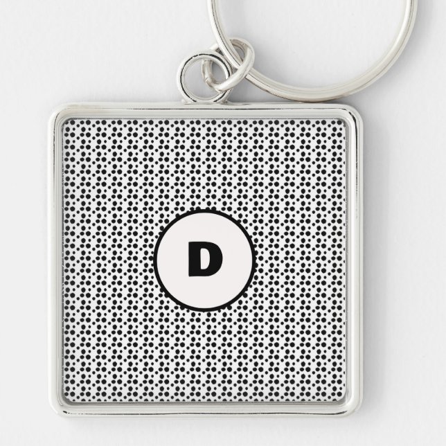Porte-clés noir et blanc dalmate mignon points monogramme (Devant)