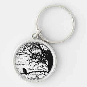 Porte-clés Noir et blanc Nevermore Corbeau Silhouette Arbre