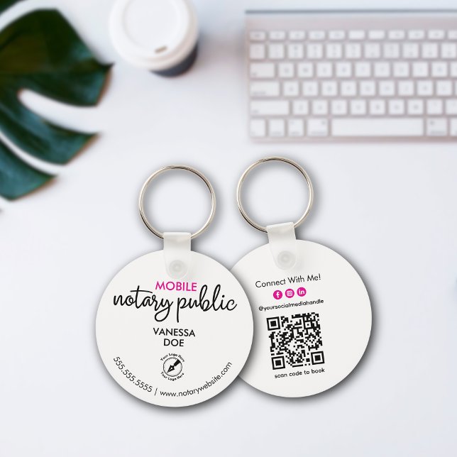 Porte-clés Noir et blanc Notaire Code QR Logo Business Promo (Créateur téléchargé)