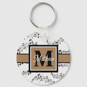 Porte-clés Noir et blanc Note musicale Musicien Monogramme