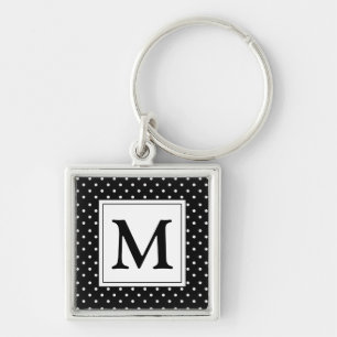 Porte-clés Noir et blanc Polka Dot moderne Monogramme