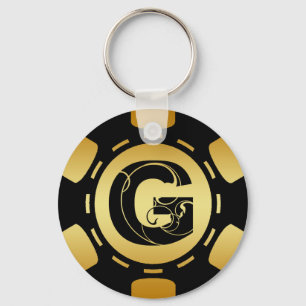 PORTE-CLÉS NOIR ET JETON DE POKER DE LA LETTRE G DE