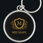 Porte-clés Noir et Or Personnalisé Stylo Nom Monogramme<br><div class="desc">Noir et Or Personnalisé Monogramme Stylish Nom. Pour plus de personnalisation,  cliquez sur le bouton "Customiser" et utilisez notre outil de conception pour modifier ce modèle.</div>