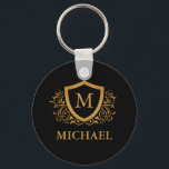 Porte-clés Noir et Or Personnalisé Stylo Nom Monogramme<br><div class="desc">Noir et Or Personnalisé Monogramme Stylish Nom. Pour plus de personnalisation,  cliquez sur le bouton "Customiser" et utilisez notre outil de conception pour modifier ce modèle.</div>