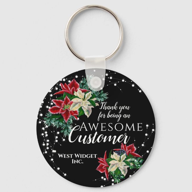 Porte-clés noir floral de remerciement pour client (Recto)