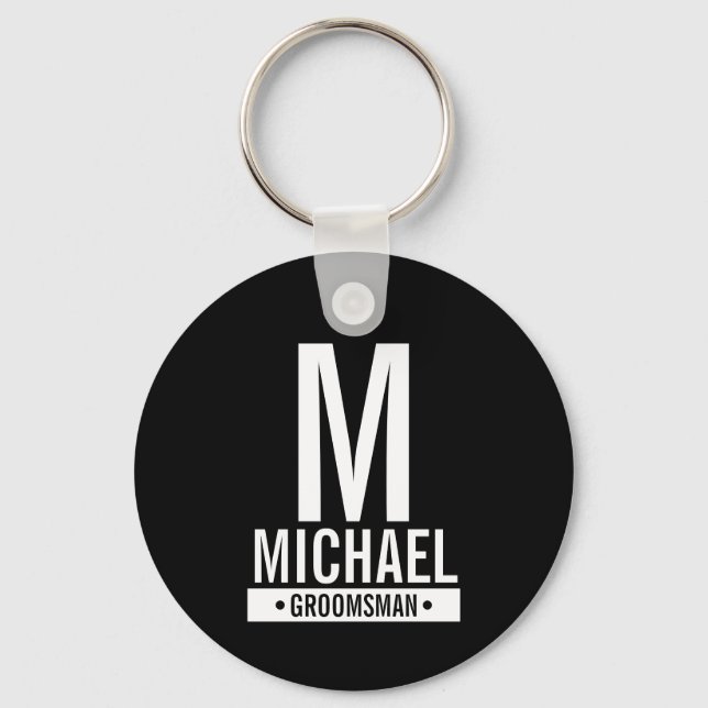 Porte-clés Noir Monogramme et Nom Personnalisés du Garçon d'H (Recto)