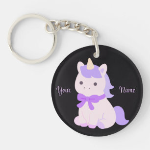 Porte-clés noir personnalisé Licorne Mignonne Kawa