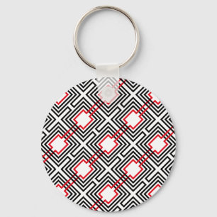 Porte-clés Noir Rouge & Géométrique Blanc