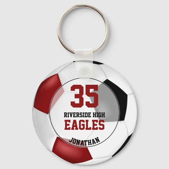 Porte-clés noir rouge simple balle de football esprit d'équip (Recto)