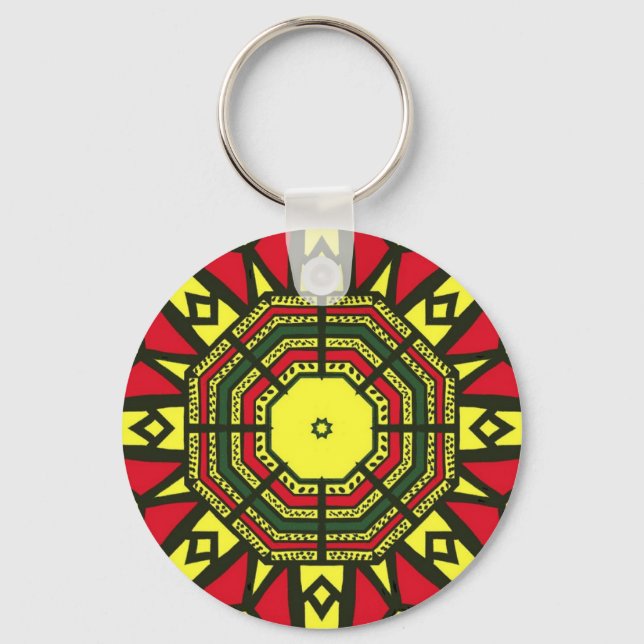 Porte-clés Noir, rouge, vert et jaune Conception géométrique (Recto)