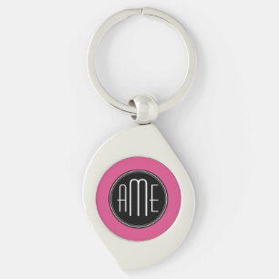 Porte-clés Noir solide et rose chaud avec Monogramme