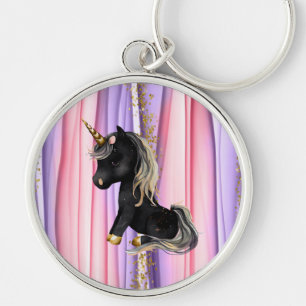 Porte-clés Noir Unicorne oreilles roses