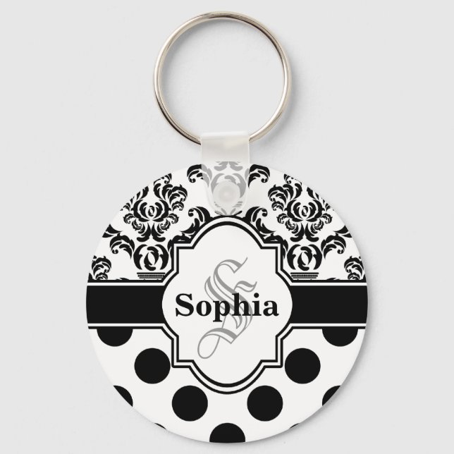 Porte-clés Noir Vintage Damask migte Pois (Recto)