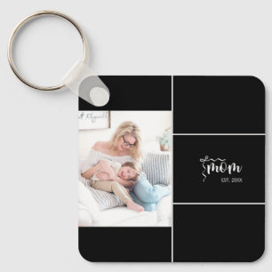 Porte-clés Noire Élégante Maman Établie Arc Ajouter Photo