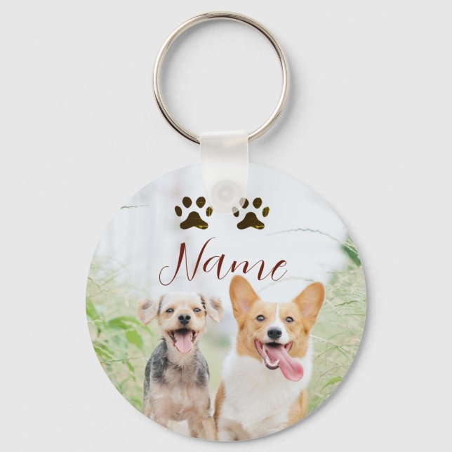Porte-clés nom animal de compagnie chien chat patte photo sim (Recto)