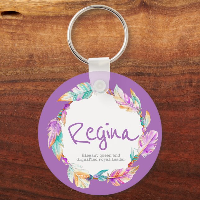 Porte-clés Nom aquarelle Feather signifiant aqua Regina (Recto)