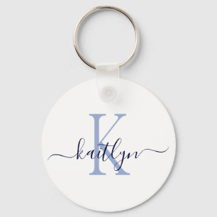 Porte-clés Nom bleu Monogramme initial