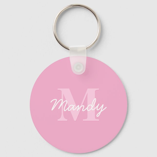 Porte-clés Nom cursif mignon et monogramme | Rose (Recto)