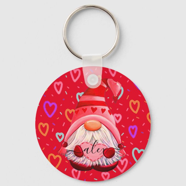 Porte-clés Nom customisé LOVE Hearts Gnome Valentine Cadeau (Recto)