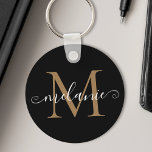 Porte-clés Nom customisé Monogram Plutôt Chic Script Noir<br><div class="desc">Créez votre propre porte - clé rond noir personnalisé avec votre nom de script et votre monogramme.</div>