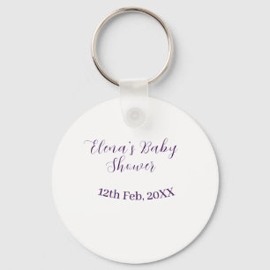 Porte-clés nom date de baby shower violet élégant simple
