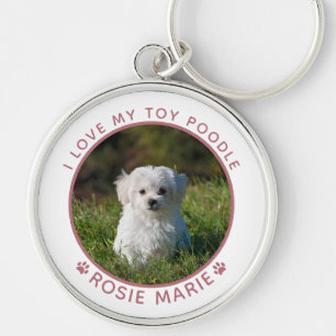 Porte-clés Nom de chien mignon avec empreintes de pattes rose