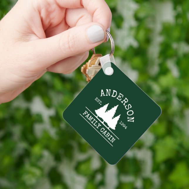 Porte-clés Nom de famille Cabine Forest Green Carré (main)