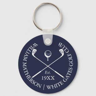 Porte-clés Nom de golf classique bleu marine personnalisé